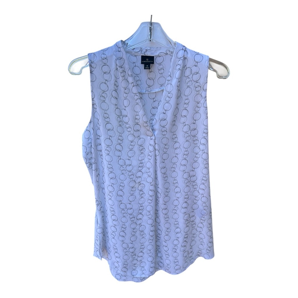 Worthington White Sleeveless V-Neck Blouse with Gray Chain Print